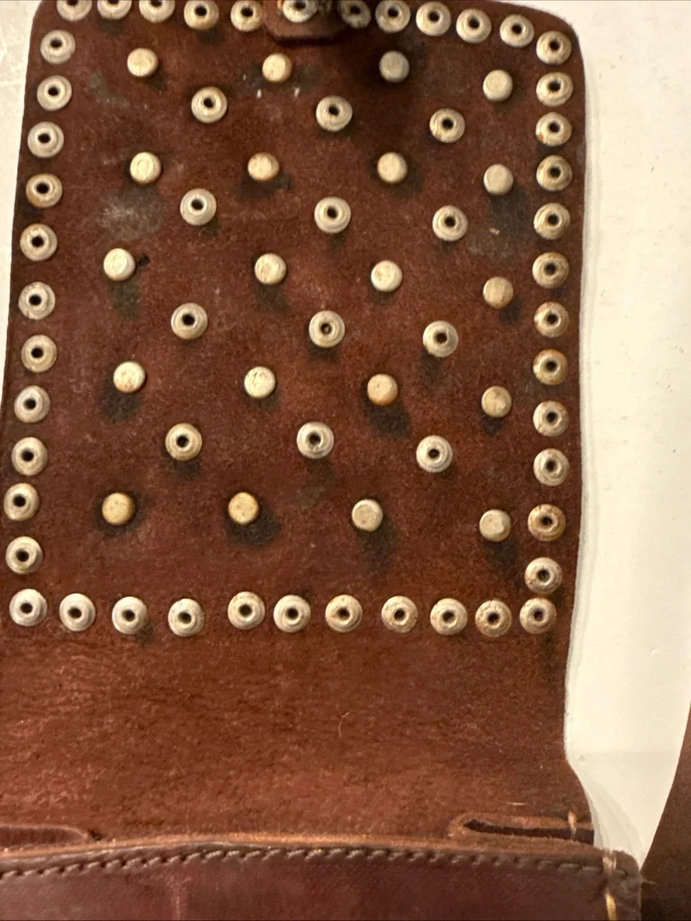 Vintage Moroccan Brown Leather Crossbody Coin-Studded Bag